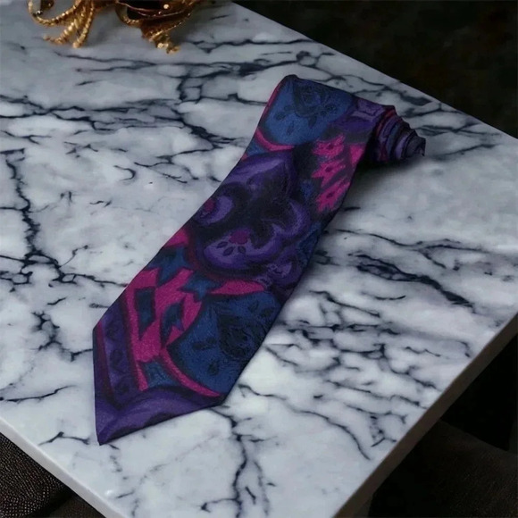 MISSONI Cravatte Purple Fleur de Lys Silk Neck Tie - Picture 6 of 6